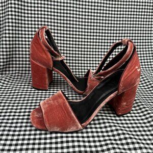 Whistles Women's Hedda Velvet Block Heel Sandals Mauve Pink EU 38 / US 7